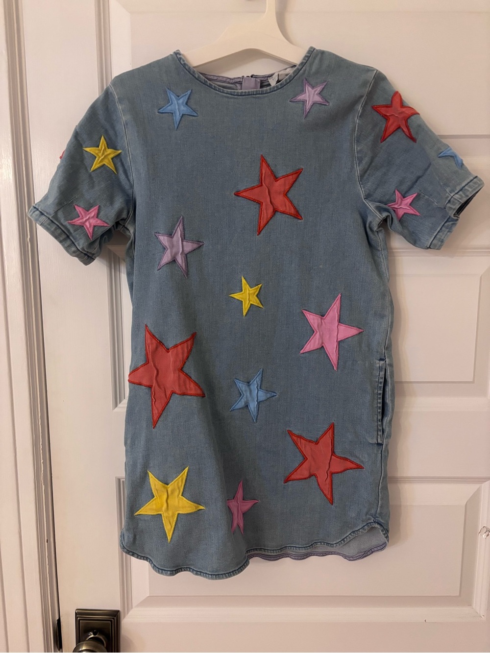 Stella McCartney Kids Denim Star Applique Short Sleeve Dress - Blue
